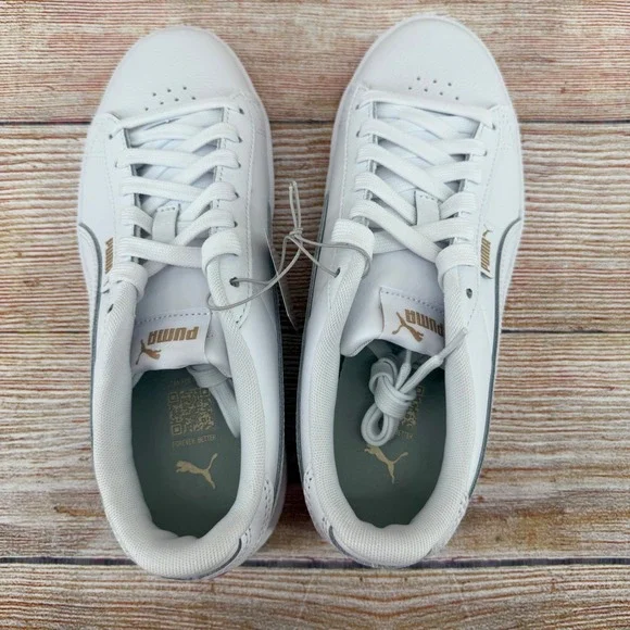 Puma Court Sneaker White Leather Platform Womens 8 Gold Logo 403456 30 NEW - Picture 4 of 8